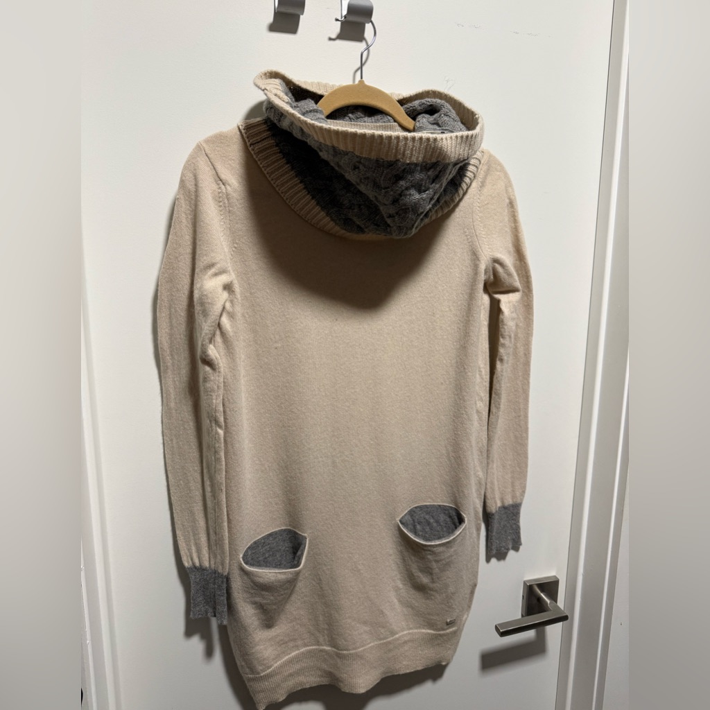 Henry Cotton's Beige Knit Sweater With Detachable Cowl, Made In Italy, Us S